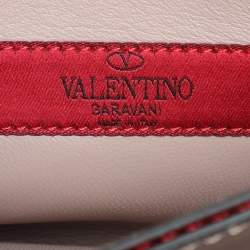 Pre Owned Valentino Burgundy Leather Rockstud Flap Wristlet Clutch