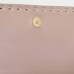 Pre Owned Valentino Burgundy Leather Rockstud Flap Wristlet Clutch