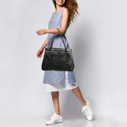 Pre Owned Valentino Black Leather and Beaded Lace Demetra Tote