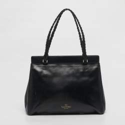 Pre Owned Valentino Black Leather and Beaded Lace Demetra Tote