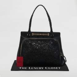 Pre Owned Valentino Black Leather and Beaded Lace Demetra Tote