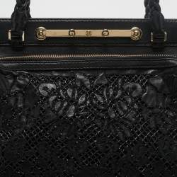 Pre Owned Valentino Black Leather and Beaded Lace Demetra Tote