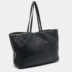 Pre Owned Valentino Black Leather Rockstud Shopper Tote
