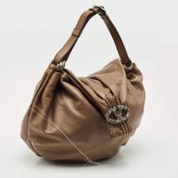 Pre Owned Valentino Beige Leather Crystal Embellished Catch Hobo
