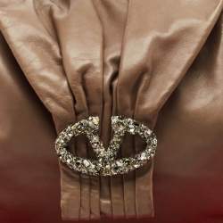 Pre Owned Valentino Beige Leather Crystal Embellished Catch Hobo