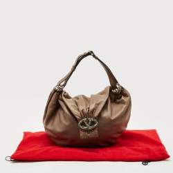 Pre Owned Valentino Beige Leather Crystal Embellished Catch Hobo