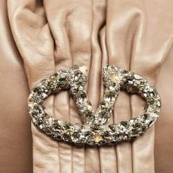 Pre Owned Valentino Beige Leather Crystal Embellished Catch Hobo