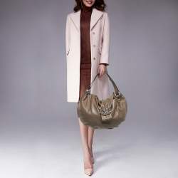 Pre Owned Valentino Beige Leather Crystal Embellished Catch Hobo