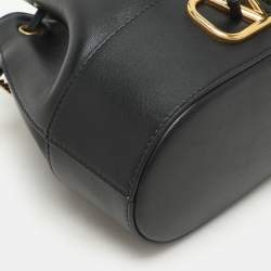 Pre Owned Valentino Black Leather VLogo Signature Mini Bucket Bag