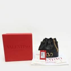Pre Owned Valentino Black Leather VLogo Signature Mini Bucket Bag