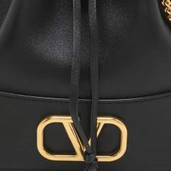 Pre Owned Valentino Black Leather VLogo Signature Mini Bucket Bag