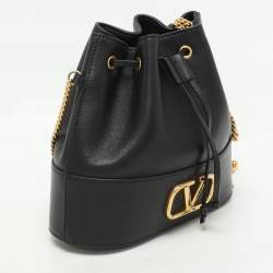 Pre Owned Valentino Black Leather VLogo Signature Mini Bucket Bag