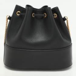 Pre Owned Valentino Black Leather VLogo Signature Mini Bucket Bag