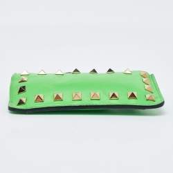 Pre Owned Valentino Neon Green Leather Rockstud Keychain Card Holder
