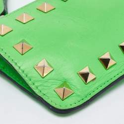 Pre Owned Valentino Neon Green Leather Rockstud Keychain Card Holder