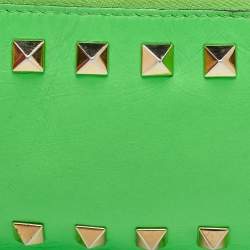 Pre Owned Valentino Neon Green Leather Rockstud Keychain Card Holder