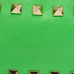 Pre Owned Valentino Neon Green Leather Rockstud Keychain Card Holder