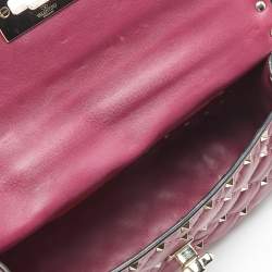 Pre Owned حقيبة كتف فالنتينو سلسلة سبايك روكستد صغير جلد لامعة مبطنة خضراء