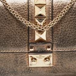 Pre Owned Valentino Gold Leather Small Rockstud Glam Lock Flap Bag