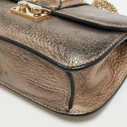 Pre Owned Valentino Gold Leather Small Rockstud Glam Lock Flap Bag