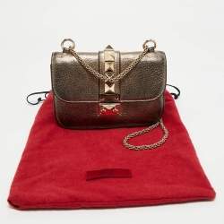 Pre Owned Valentino Gold Leather Small Rockstud Glam Lock Flap Bag