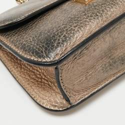 Pre Owned Valentino Gold Leather Small Rockstud Glam Lock Flap Bag