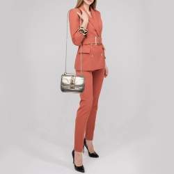 Pre Owned Valentino Gold Leather Small Rockstud Glam Lock Flap Bag