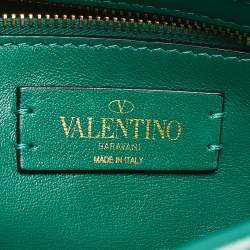 Pre Owned Valentino Green Leather Large Roman Stud Flap Shoulder Bag