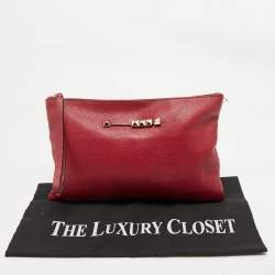 Pre Owned Valentino Red Leather Zip Wristlet Clutch