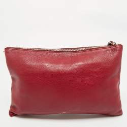 Pre Owned Valentino Red Leather Zip Wristlet Clutch