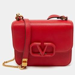 Pre Owned Valentino Red Leather V Sling Shoulder Bag