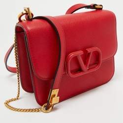 Pre Owned Valentino Red Leather V Sling Shoulder Bag