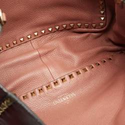 Pre Owned Valentino Burgundy/Beige Leather Rockstud Reversible Tote