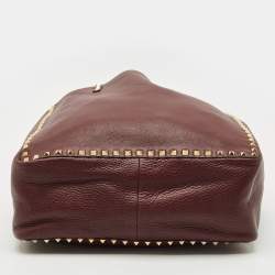 Pre Owned Valentino Burgundy/Beige Leather Rockstud Reversible Tote