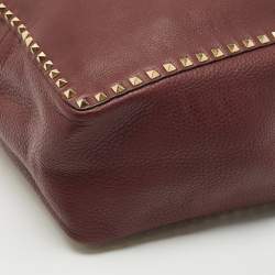 Pre Owned Valentino Burgundy/Beige Leather Rockstud Reversible Tote
