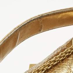 Pre Owned Valentino Gold Watersnake Leather Roman Stud Top Handle Bag