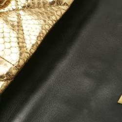 Pre Owned Valentino Gold Watersnake Leather Roman Stud Top Handle Bag