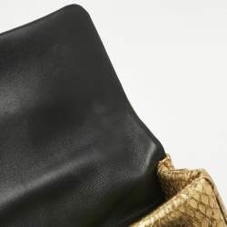 Pre Owned Valentino Gold Watersnake Leather Roman Stud Top Handle Bag