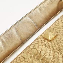 Pre Owned Valentino Gold Watersnake Leather Roman Stud Top Handle Bag