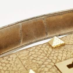 Pre Owned Valentino Gold Watersnake Leather Roman Stud Top Handle Bag