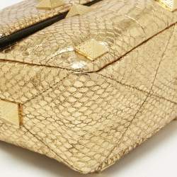Pre Owned Valentino Gold Watersnake Leather Roman Stud Top Handle Bag