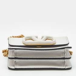 Pre Owned Valentino White Leather VLogo Compact Wallet On Chain