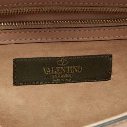 Pre Owned Valentino Beige Leather Large Beaded Butterfly Glam Lock Flap Bag