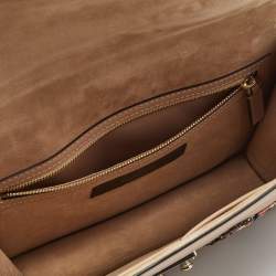 Pre Owned Valentino Beige Leather Large Beaded Butterfly Glam Lock Flap Bag