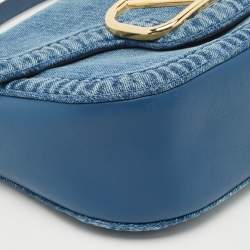 Pre Owned Valentino Blue Denim and Leather VLogo Shoulder Bag