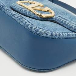 Pre Owned Valentino Blue Denim and Leather VLogo Shoulder Bag