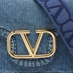 Pre Owned Valentino Blue Denim and Leather VLogo Shoulder Bag