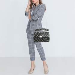 Pre Owned Valentino Black/White Leather Large Rockstud Spike Top Handle Bag