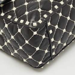 Pre Owned Valentino Black/White Leather Large Rockstud Spike Top Handle Bag