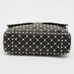 Pre Owned Valentino Black/White Leather Large Rockstud Spike Top Handle Bag
